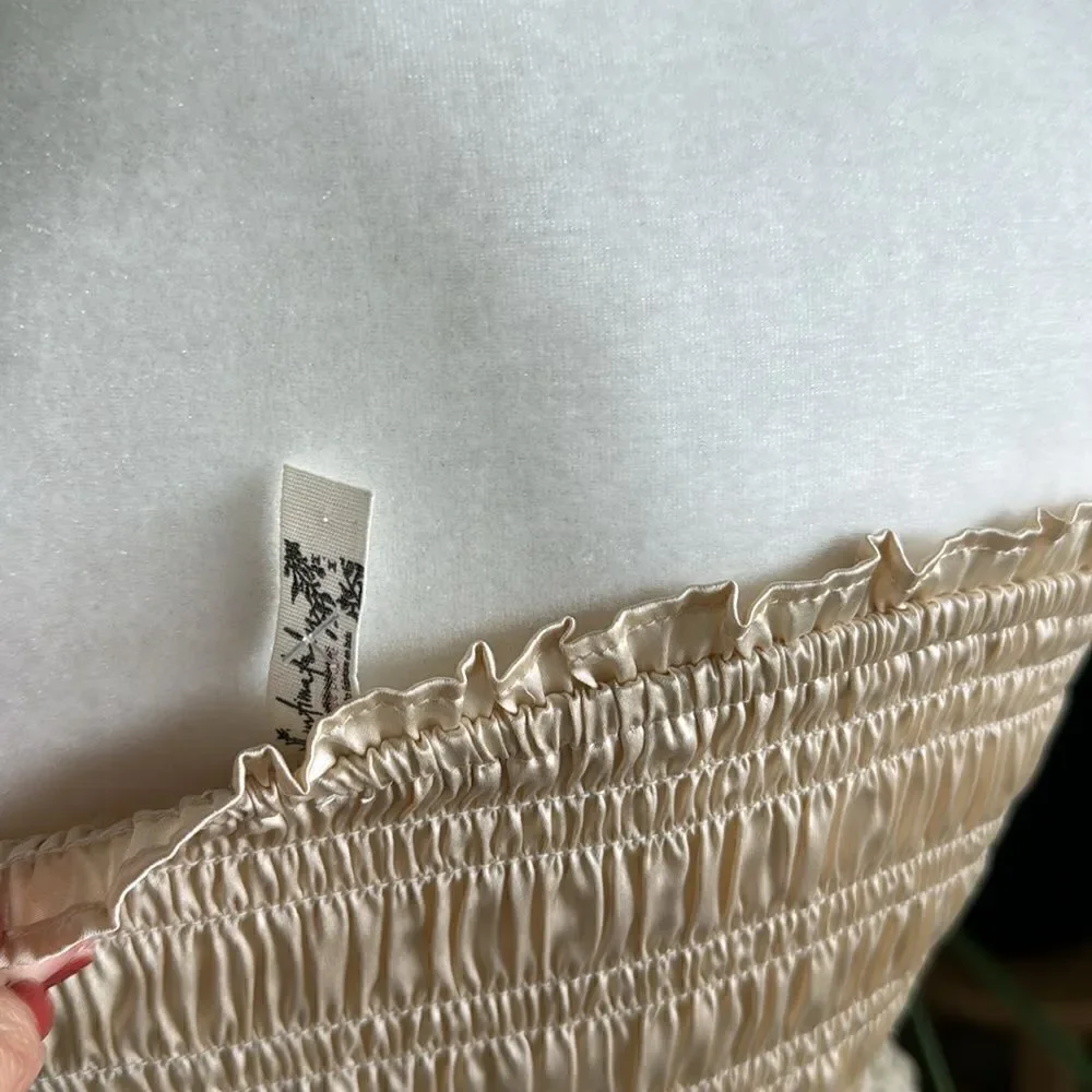 NWOT Free People Be Right Back Tube Smocked Ruffled Cream Strapless Shiny Chic